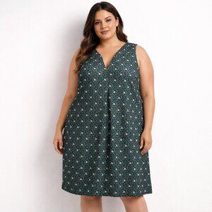 Loft Green Floral Sleeveless Swing Dress with Pockets 18